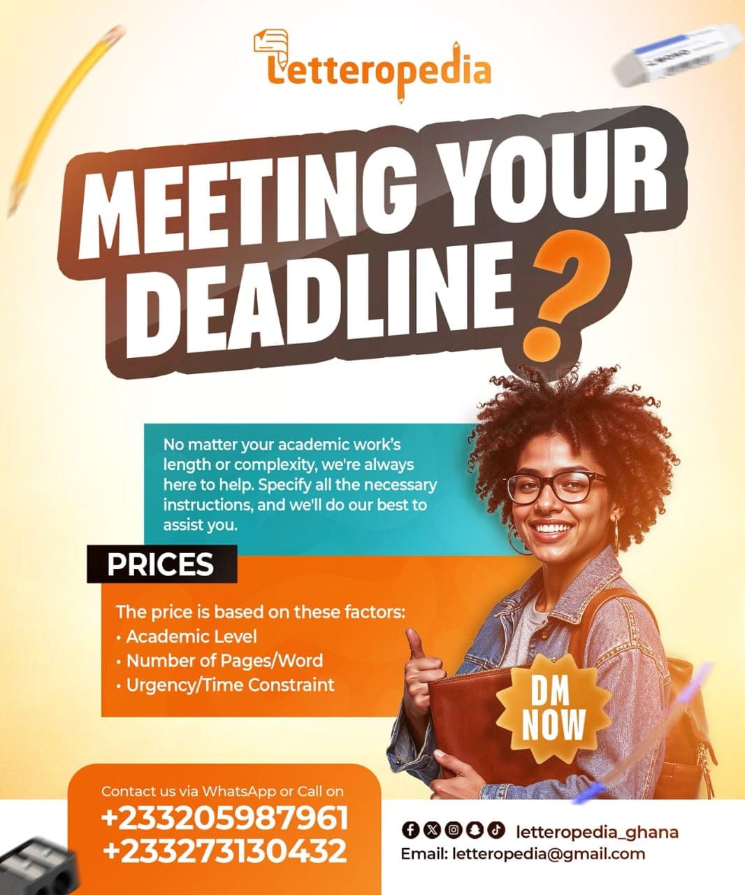 Letteropedia flyer: meeting your deadline and how pricing works