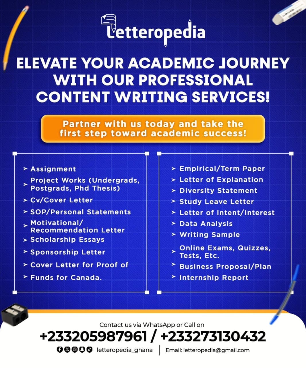 Letteropedia flyer: professional content writing services