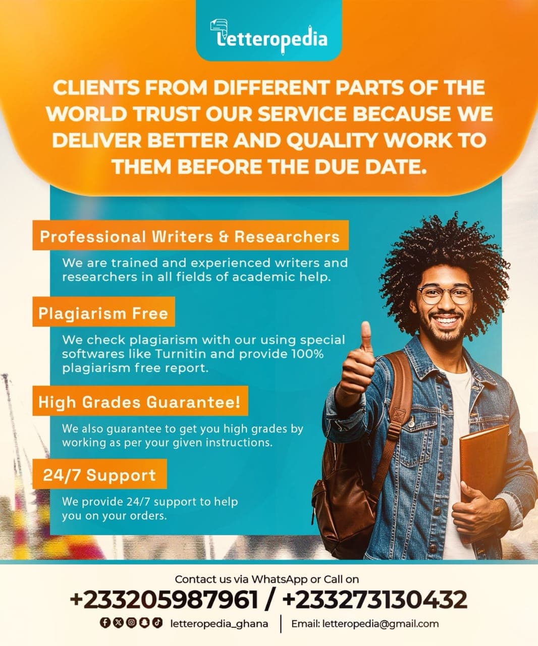 Letteropedia flyer: why clients worldwide trust our service